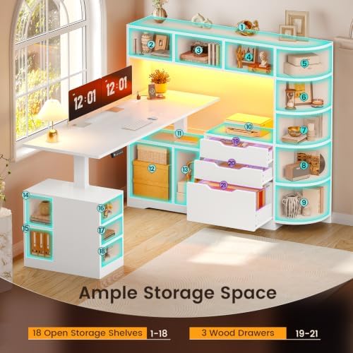 SEDETA 59" L Shaped Standing Desk with 3 Drawers Storage and Bookshelves - Image 5