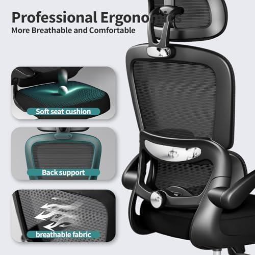 TRALT Office Chair Ergonomic Desk Chair with Lumbar Support Black, 15 - Image 4