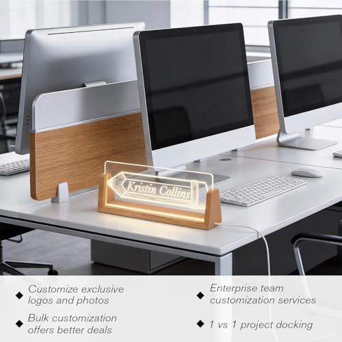 Personalized Light Up Acrylic Desk Name Plate - Custom Name Plate for Desk with Walnut Wood Base - Appreciation Office Gifts for Employees, Teacher, Social Worker (Pencil) - Image 5