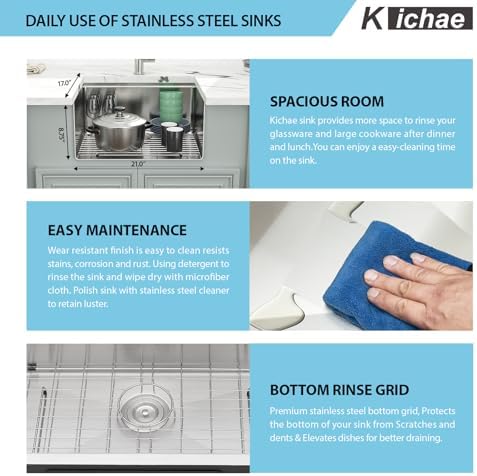 Kichae 23 Undermount Kitchen Sink Stainless Steel 16 Gauge Workstation - Image 5