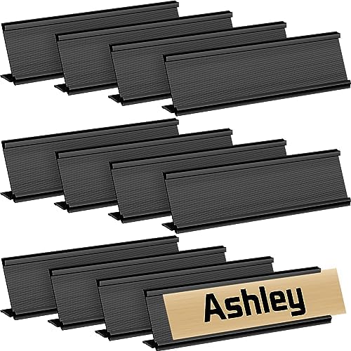 LEIFIDE 12 Pack 2x8 in Aluminum Name Plate Holder for Desk Office, Black by LEIFIDE