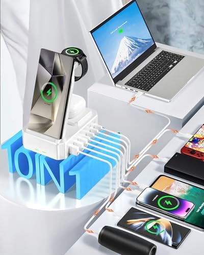 300W Wireless Charger for Samsung,Zutspzss 10 in 1 Wireless Charging Station, 65W USB C Fast Charging Stand for Samsung S25 Ultra/S24/S23/S22/Z Fold,Galaxy Watch Ultra7/6/5,Galaxy Buds,White - Image 6