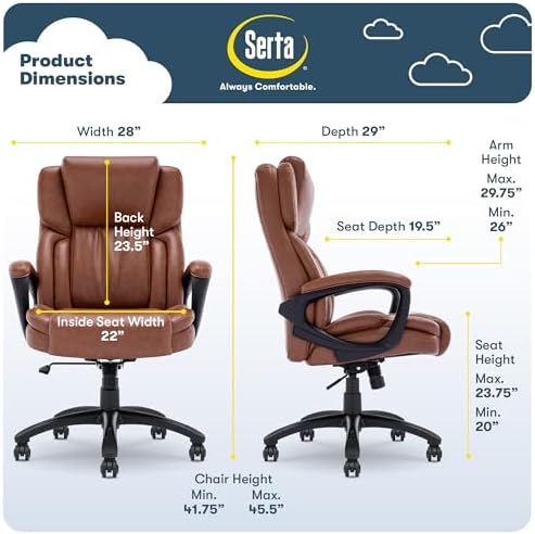 Serta Ergonomic Executive Office Chair with Lumbar Support, Leather Chair - Image 2