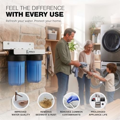 iFilters Whole House Filtration System Complete Dual Stage Sediment Chlorine Taste Odor VOC's, 1" Ports, Multicolor - Image 2