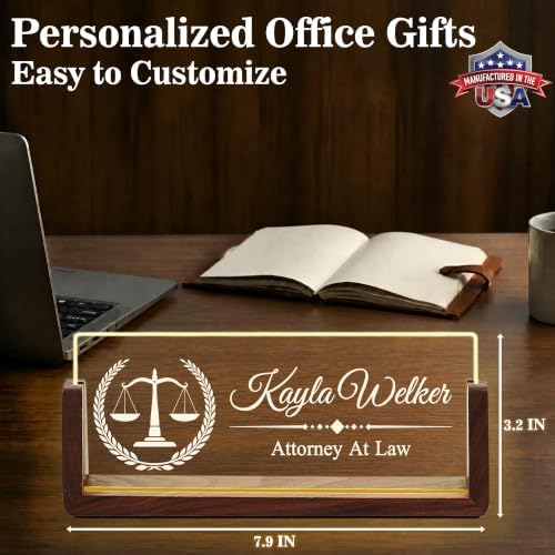 Custom Name Plate for Desk with LED Walnut Frame, Office Desk Decor - Image 4