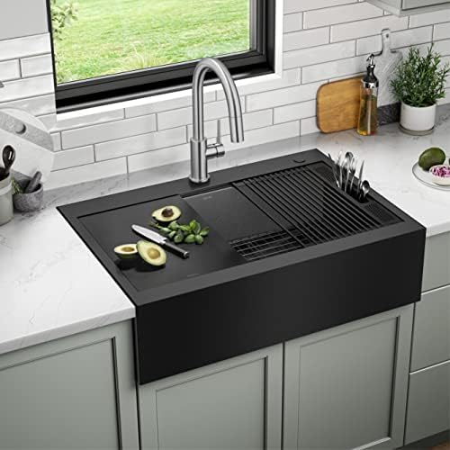 DELTA FAUCET Rivet 33 In Black Stainless Steel Retrofit Farmhouse Apron Front Workstation Kitchen Sink Single Bowl/PVD Gunmetal Finish w/ Accessories for Top Mount Drop-In Installation,95D9031-T33S-GS - Image 2