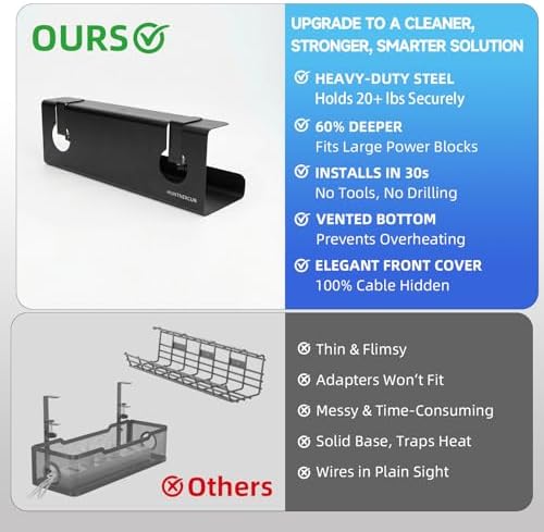 Under Desk Cable Management Tray No Drill, 17" Cable Organizer with Clamp - Image 4