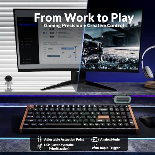 Keychron K4 HE 96% Wireless Hall Effect Keyboard with Number Pad, Rapid Trigger Magnetic Switches, QMK Launcher, 2.4GHz/Bluetooth/Wired, Mac & Windows, Wood Accent Frame, Black (Non-Shine-Through) - Image 6