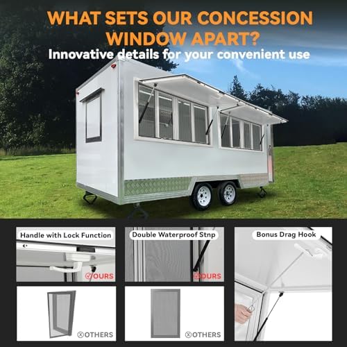 Concession Window 36" x 24", Serving Window With 4 Horizontal Sliding Screen Windows & Awning Door & Drag Hook, Aluminum Alloy Concession Serving Window for Food Trucks Concession Trailers - Image 6