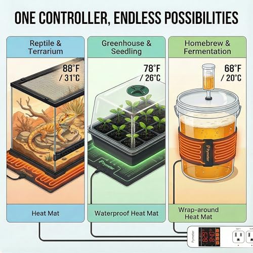 Digital Temperature Controller Dual Probe Reptile Thermostat Controlled Outlet for Terrarium Heat Mat Heating Pad, Switch Cooling Fan Freezer Fridge ON & Off at Setpoints 10A 1200W - Image 5