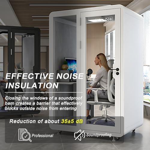 Office Sound Booth with Audio Privacy - Portable Soundproof Booth Includes White Modern Syle,Movable Room with Light,Fans, Socket for Singing Room, Study (59.05IN) - Image 3