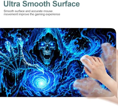 Blue Neon Skull Extended Gaming Mouse Pad 35.4"x15.7" Large Extended Pad Desk Mat Anti-Slip Rubber Base & Durable Stitched Edges for Gamers Smooth Mouse Pad Writing Surface for Desk Office/Home - Image 6