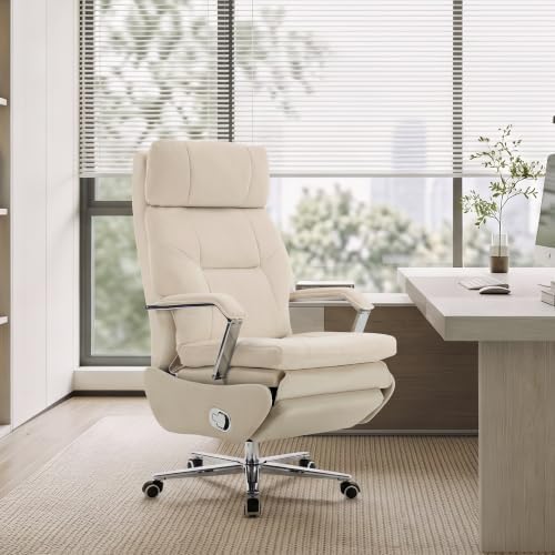 HUBSON 360° Swivel Big and Tall Velvet Executive Office Chairs, Beige by HUBSON