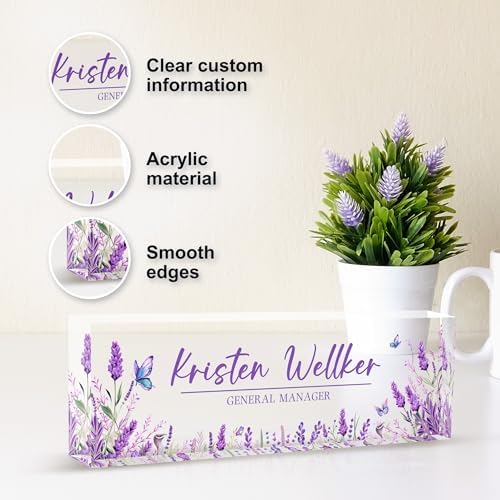 Desk Name Plate Personalized, Custom Name Plate for Desk, Personalized Acrylic Name Plate for Desk, Customize Office Name Plates for Desks, Personalized Purple Desk Decor for Office Gift - Image 4