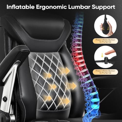 600LBS Large Big and Tall Office Chair, Heavy Duty Wide Ergonomic Gaming Office Chair with 5D Flip Arms, Comfy PU Leather Executive Office Desk Chair, Extra Wide Padded Seat, Adjustable Lumbar - Image 4