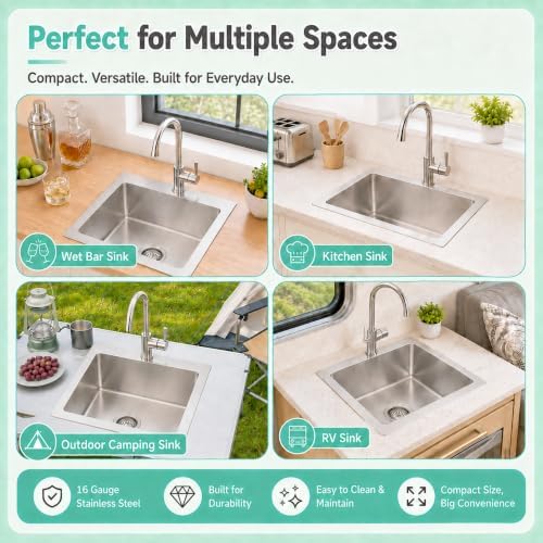 Drop In Bar Sink 17 X 19 inch,16 Gauge Stainless Steel Bar Sink - Image 3
