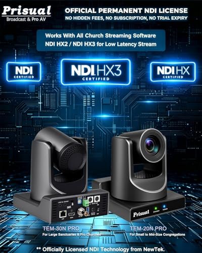Prisual 5th Gen NDI HX3 AI Auto Tracking PTZ Camera, 20X Optical Zoom, Broadcast Ready, PoE, 3G-SDI, HDMI, USB 3.0, LAN for Church Worship, Education, Live Streaming - Image 2