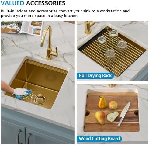 15"x17" Gold Bar Prep Sink Undermount Workstation - Image 6