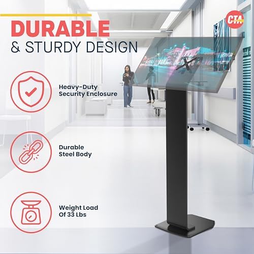 Floor Stand Kiosk - CTA Heavy-Duty VESA Compatible Floor Stand with Interior Cable Routing System and Scratch Resistant Padding on Weighted Base and Kitting Capabilities (ADD-PARAFS) – Black - Image 5