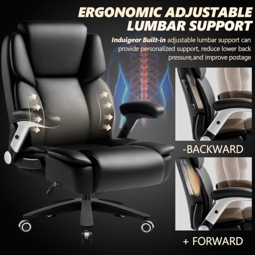 Indulgear Big and Tall Office Chair,500lbs Capacity Heavy Duty Office Chair for Heavy People, High Back Executive Computer Chair with Adjustable Lumbar Support, Quiet PU Wheel - Image 6