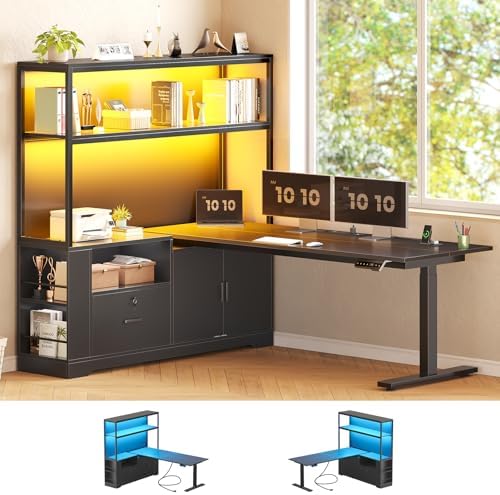 SEDETA 57" L Shaped Standing Desk, Sit Stand Office Desk with Storage Hutch by SEDETA