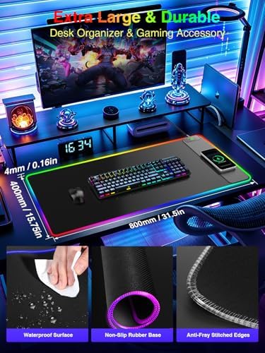 Wireless Charging Mouse Pad Gaming, 31.5"x15.8" Large Desk Mat, Waterproof - Image 2