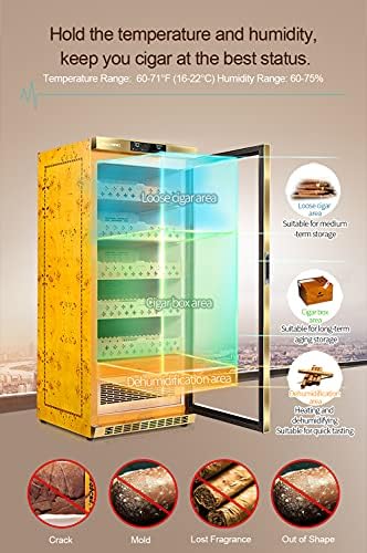 Cigar Climate Control Cabinet, Raching MON1800 Cigar Humidor Cabinet with Ammonia Removal, 220L Wood Frame Cabinet for Cigar Storing&Aging - Gold - Image 5