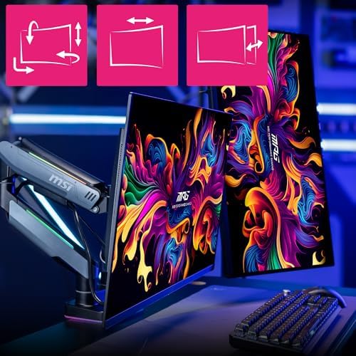MSI MPG MT201DR V2-Premium RGB Dual Monitor Stand Arms,17-35" Support,VESA Compatible,Adjustable Heavy Duty Gas Spring Mount,44 lbs per Screen Capacity,Clamp&Grommet,Quick Release Plate-Gray - Image 4