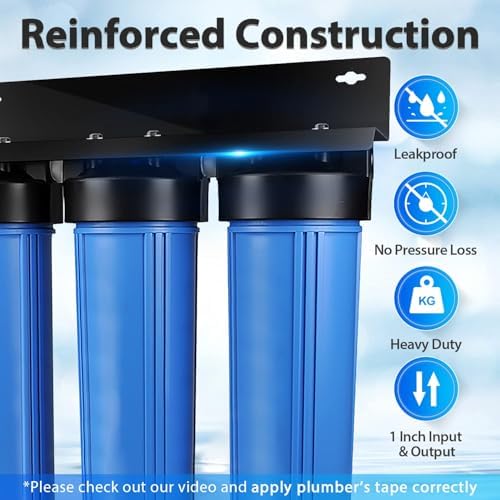 iSpring WGB32B-KS+AHPF12MNPT16X2 3-Stage Whole House Water Filter, Reduces Heavy Metals, Hydrogen Sulfide, Chlorine, Chloramine, Sediments w/ 3/4'' Push-Fit Braided Stainless Steel Hose Connectors - Image 2
