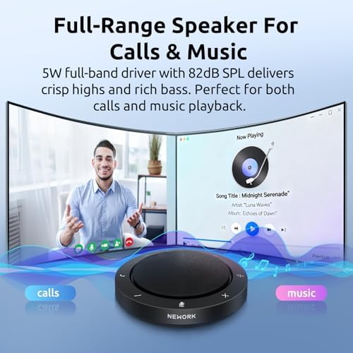Bluetooth Speakerphone for Conference Calls – 2 AI Noise Reduction Mics, 360° Voice Pickup, USB-C & USB-A Adapter, 10-14H Playtime, Compatible with Zoom/Teams/Skype/Meet - Image 4