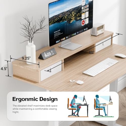 40" x 24" Electric Standing Desk with Dual Drawers, Light Walnut - Image 5