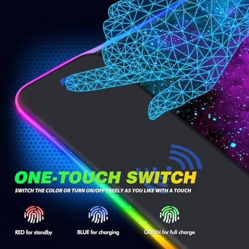 AIMSA Wireless Charging RGB Gaming Mouse Pad 15W, Extended LED Desk Mat Protector 800x300x4MM, 14 Light Modes Extra Large Mousepad Non-Slip Rubber Base Desk Mat, Galaxy Nebula Universe - Image 4