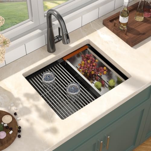 Mocoloo 23x19 Inch Black Kitchen Sink Undermount Stainless Steel Single Bowl Kitchen Sinks Workstation All In One 23 In Bar Prep Small Handmade Sink - Image 4