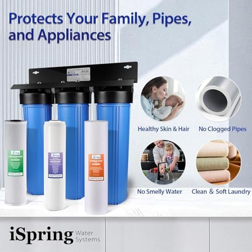 iSpring WGB32B-DS+AHPF12MNPT16X2 Anti-Scale Whole House Water Filter System w/ 3/4'' Push-Fit Stainless Steel Hose Connectors, Reduces Sediment, Scale, Chlorine, Corrosion Water Descaler Filter - Image 6
