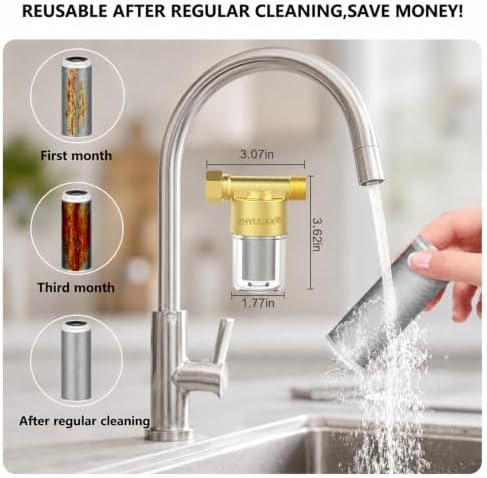 YH01 Reusable Washing Machine Water Filter, 40 Micron Brass Sediment Filter, for Washer, Heater, Garden, Protecting Appliances, Reduces Clothes Yellowing, Anti Scale Shower Filter - Image 6