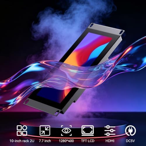 AISHICHEN 7.84 Inch 1280×400 Touch Screen Rackmount Monitor, 2U Rack Mount LCD Touch Display Built‑in Speakers for DeskPi RackMate T0/T1/T2/T0 Plus/T1 Plus/TL1 Server Cabinet & 10‑Inch Server Rack - Image 4