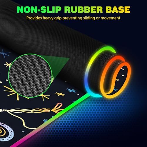 AIMSA RGB Gaming Mouse Pad with Wireless Charging, Large Keyboard Mouse Pad with 14 LED Light Modes, Non-Slip Rubber Base Waterproof Desk Pad for Home Office Decor, Abstract Moon Stars - Image 5