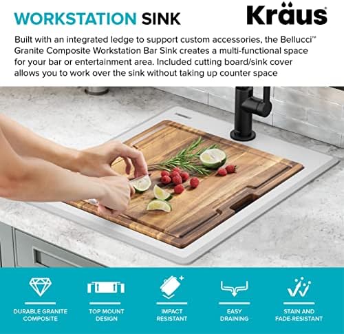 KRAUS Bellucci 18-inch Granite Workstation Drop In Top Mount Single Bowl Kitchen Sink in White with Accessories, KGTW12-18WH - Image 4