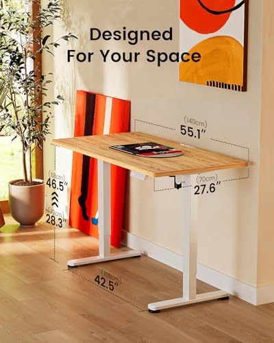 ErGear Height Adjustable Electric Standing Desk, 55 x 28 Inches Sit Stand up Desk, Memory Computer Home Office Desk, Light Vintage Brown - Image 3