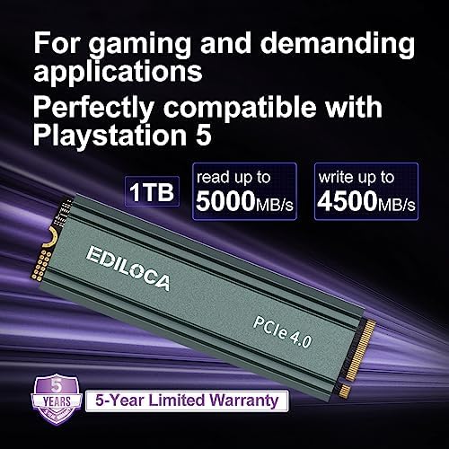 1TB M.2 2280 NVMe SSD with Heatsink, PCIe Gen4.0 Internal Solid State Drive Compatible with PS5/PC, Up to 5000MB/s 3D NAND TLC Dynamic SLC Cache, for PS5 Storage Expansion, 5Year Warranty EN760 - Image 3