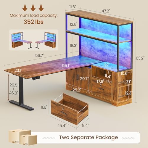 SEDETA 57" L Shaped Standing Desk, Sit Stand Office Desk with Storage Hutch - Image 2