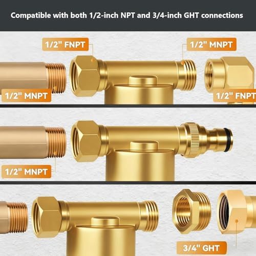 40 Micron Reusable Brass Inline Sediment Filter - Universal Fit for Washing Machine, Shower, Garden Hose & Well Water - Anti-Clogging Design with Pipe Sealant Tape - Image 3