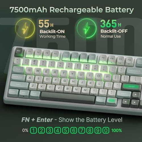 RK ROYAL KLUDGE R98 Pro Wireless Mechanical Keyboard, Creamy Bluetooth/2.4GHz/Wired RGB Gaming Keyboard with Number Pad and Knob, MDA Profile PBT Keycaps, Gasket Hot Swappable Tactile Switch, Cyan - Image 4