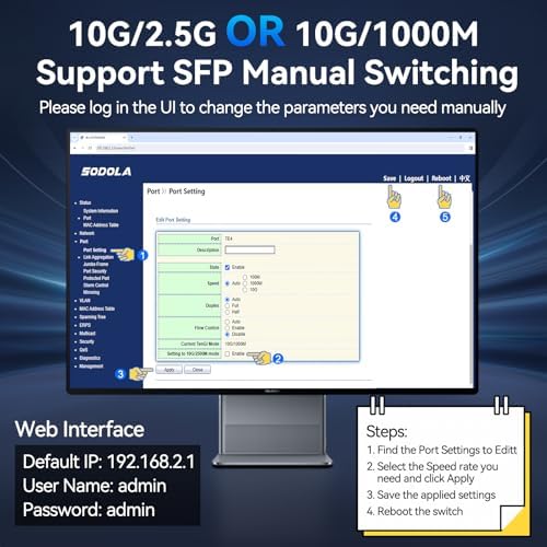 SODOLA 6 Port 10Gb Switch,Easy Web Managed, 4X 10G RJ45 + 2X 10G SFP+ Ports - Image 6