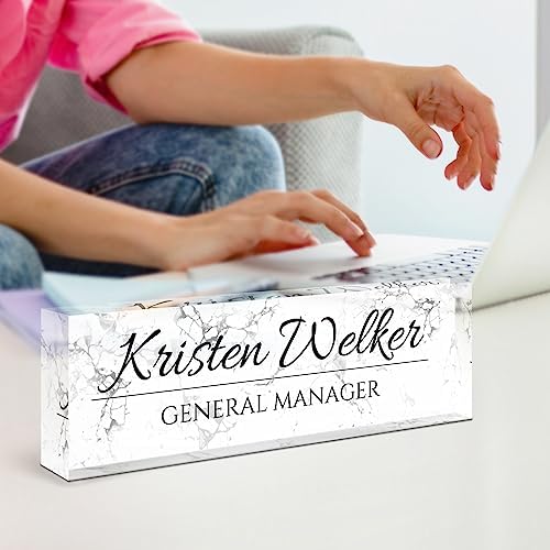Name Plate for Desk, Desk Name Plate Personalized, Office Decor for Women Men, Acrylic Desktop Accessories, Office Appreciation Gifts for Boss Social Workers Nurse Teacher Employee (White Marble) - Image 6