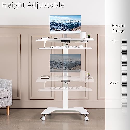 VIVO White Electric 36 in Dual Platform Standing Desk Cart, DESK-V111VTW - Image 5