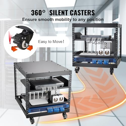 VEVOR 9U Open Frame Server Rack, 23''-40'' Adjustable Depth, Free Standing or Wall Mount Network Server Rack, 4 Post AV Rack with Casters, Holds All Your Networking IT Equipment AV Gear Router Modem - Image 5