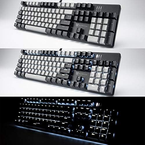 Merdia 104 Keys Wired Mechanical Gaming Keyboard | White LED Backlit US Layout | Hot Swappable Blue Switch Full Size Mechanical Keyboard | Black & Grey Keycaps Light Up PC Gaming Computer Keyboards - Image 5