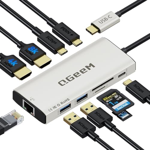 USB C Docking Station Dual Monitor,10 in 1 USB C Hub with 2 HDMI by QGeeM