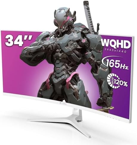 CRUA 34" UWQHD 165Hz White Curved Gaming Monitor, 21:9 Ultrawide, 1500R VA by CRUA